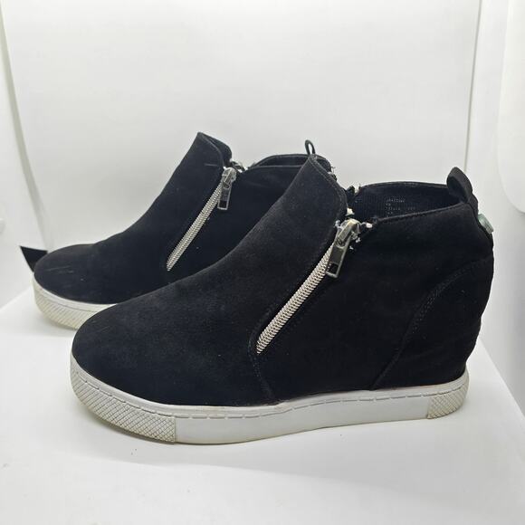 Steve Madden Wedgie Suede Sneaker-Black-Women's 5‎ - Picture 1 of 7